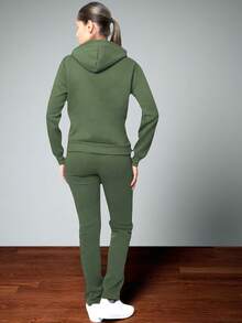 PANTS PARA USAR ANTES DEL DEPORTE O USO DIARIO COMODO VARIOS COLORES PANTALON Y SUDADERA CON CAPUCHA BORDADA  LSSIN - Verde militar - Ver 2