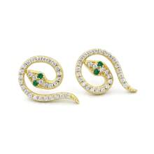 1 par de brincos de prata esterlina 925 com cobra dourada e strass e esmeralda, apresentando a combinação perfeita de luxo e elegância, brincos minimalistas de cobra