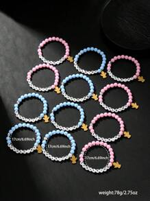 12pcs/Set Graduation/Back To School/Teachers' Day Beaded Bracelet With Resin CCB, Stainless Steel Angels, Letters "SCHULKIND", Heart Pendants, Suitable For Daily Wear By Women