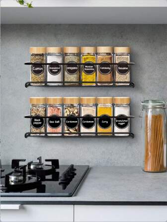 1/2/4 Pieces,Stainless Steel Spice Rack, No-Drill Storage Rack, Kitchen Seasoning Bottle Storage Rack, Wall Decoration, Home Decoration.