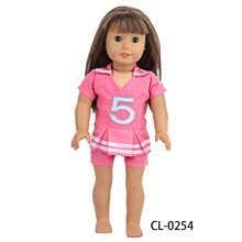 1 Set Pink Short Sleeve Top And Shorts Outfit For 18-Inch Doll, Embroidered Numeric Striped Design, Does Not Include Doll And Shoes, Perfect Gift For Little Girls On Holidays And Birthdays