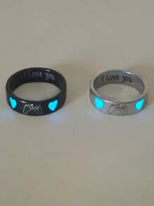 ATLVXJL 2 pièces/lot Ensemble d'anneaux en forme de cœur en acier inoxydable phosphorescent, style couple/amis, bijoux casual pour le port quotidien et cadeaux romantiques