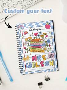 Customized Personalized Red French-Style Spiral Notebook, Lined Notebook, Coil-Bound Notebook, Jourde Pattern Spiral Notebook, Featuring Floral Theme, For The First Day Of School, A Cute Stationery Set Suitable For Boys And Girls, Essential School Supplies,School Supplies,Back To School