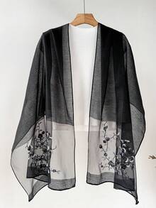 优雅刺绣真丝围巾，透气防风设计，时尚百搭，适合日常佩戴，旅行度假防晒头巾，无羽毛，可干洗，适合约会，生日派对礼物