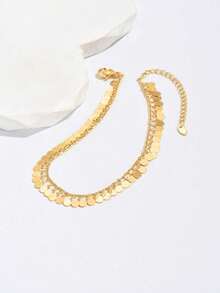 1 件时尚简约复古可调节沙滩脚链，适合女士，适合休闲和通勤穿着 - 金黃色 - 查看 8