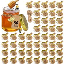 Mini Glass Honey Jars-1.5 Oz, 50 Pack Hexagon Honey Jars With Wooden Dipper, Gold Lid, Bee Pendant, Rope, Mini Honey Jars With Dipper, Perfect For Wedding Favors, Party Favors - 黃色 - 查看 1