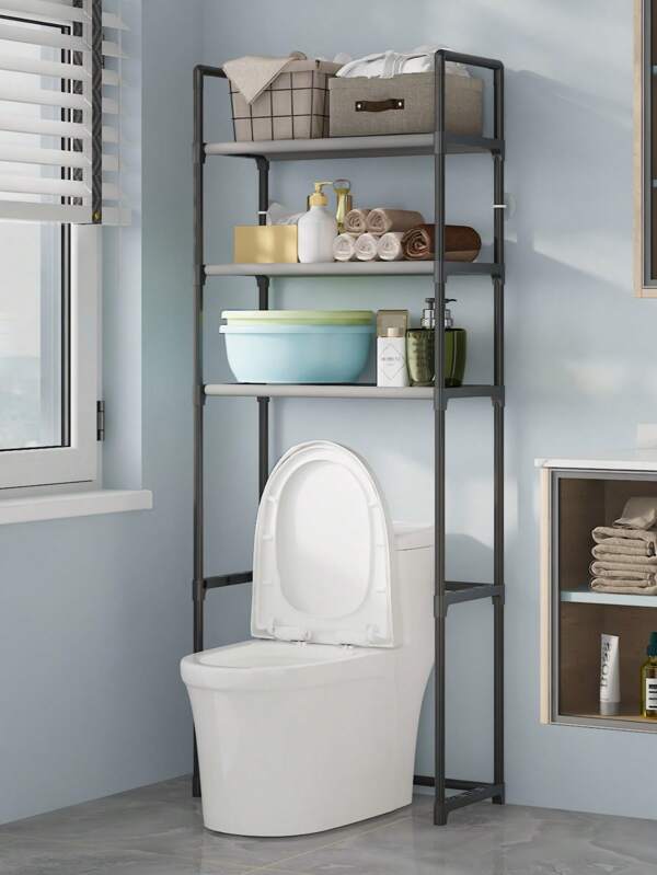 1pc 3-Tier Bathroom Organizer Rack, Over Toilet Storage Shelf, Free-Standing Corner Rack, No Drilling Required, Simple Assembly, Practical And Space-Saving, Room Decor