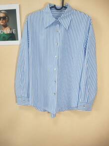 Corset Style Long Sleeve Casual Blouse For Women, Regular Fit With Shell Button Front