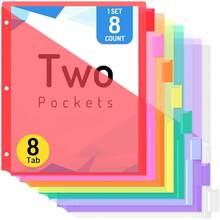 Forvencer 8 Count Dividers With Two Pockets, 8 Tabs Binder Dividers 3 Ring Binder Organizer, Multicolor, 1 Set