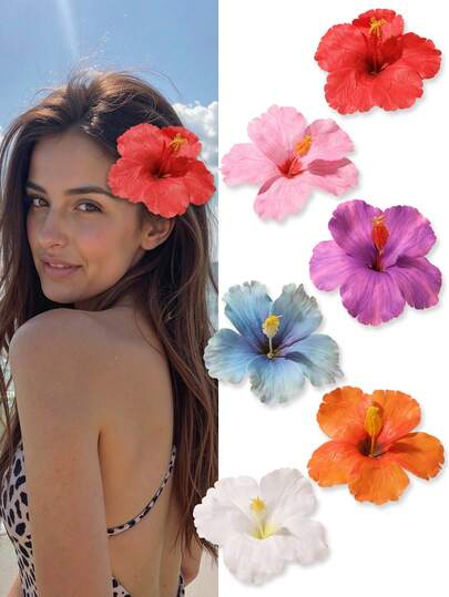 1 pieza/6 piezas Pinza para el cabello con flor de hibisco de tela arrugada y estilo bohemio, dulce y linda para niñas, estilo campestre fresco adecuado para la vida diaria, vacaciones de verano en la playa, accesorio decorativo para salidas, accesorios de verano, pinzas, pasadores de cabello, ganchos para el cabello, accesorios para el cabello, accesorios para la cabeza