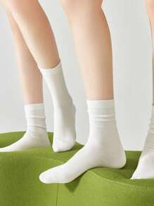 1/3/5/10/15/20 Pairs Women's Solid Color Wide Mouth Comfortable Simple Maternity Socks, Moisture-Wicking Mid-Calf Socks