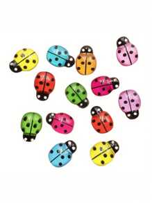 30pcs Lady Bug Garden Decor, Landscape Figurines For Succulent Pot, Wooden Craft Insect DIY Accessories,Cartoon Simulation Beetle Shaped Mixed Resin Patch