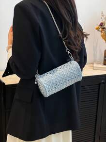 Women's Denim Studded Star Chain Bucket Bag, Elegant Lady Style Crossbody Bag For Party, Casual, Sweet Girl