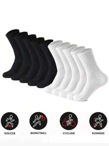 40pcs/Pack 20pcs/Pack 16pcs/Pack 12pcs/Pack 8pcs/Pack Women Black & White Tight-Fitting Athletic Socks, Running Socks, Suitable For Cycling, Long Thick Comfortable Daily Wear Socks, Couples Casual Warm Long Tube Socks, Antibacterial & Moisture-Wicking, Suitable For Home Wear 12pcs/Pack 10pcs/Pack 8pcs/Pack 6pcs/Pack 4pcs/Pack 2pcs/Pack - Multicolor - View 3