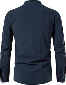 Men's Pure Cotton Retro Lace Up Shirts For Renaissance Pirate Viking Medieval - Navy Blue - View 3