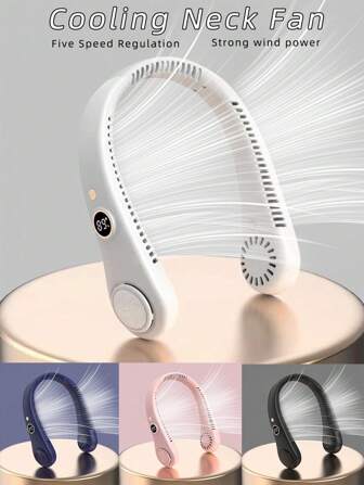 Ventilateur de cou, ventilateur portable rechargeable USB à affichage LED, ventilateur personnel sans pale avec refroidissement à 360°, 1200 mAh, 5 vitesses réglables, ventilateur portable pour femmes, voyage, cadeau, maison, bureau, hommes