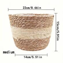 1 pieza/Set de 3 macetas de flor tejidas a mano de paja, estilo pastoral japonés redondo con forro de plástico, maceta, decoración de cazuela rural, adecuada para decoración de habitación, varias fiestas festivas