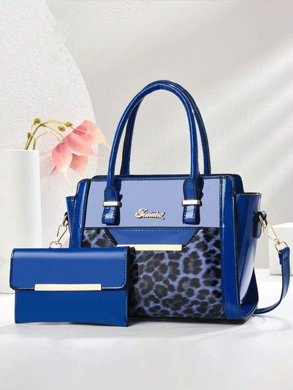 2pcs Set Fashionable Top Handle Tote Bag, Elegant Large Capacity Shoulder Bag, Women Casual Handbag, Crossbody Bag And Clutch, Daily Work Bag, Leopard Print Bag Set, Classic Handbag With Tote, Multifunctional Stylish Work Bag, Best Mother's Day Gift Idea, Mother's Gift, Mom's Essentials, Mom's Outdoor Purse