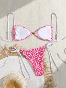 Bộ đồ bơi vải Jacquard gợi cảm mới cho nữ, Bộ bikini trang trí vỏ sò sang trọng - Màu Hồng Tươi - Xem 3