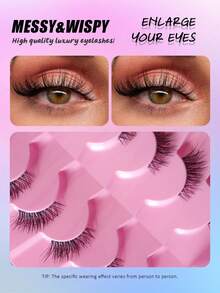 Ouye3 7 Pairs Transparent Cross Eyetail Extended Half Eyelash, Suitable For Daily Makeup, Reusable, Suitable For Daily Travel And Dating - Black - View 3