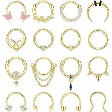 Milacolato 16Pcs 16G Septum Rings Hoop For Women Men Surgical Steel Dangle Septum Jewelry Septum Clicker Horseshoe Nose Rings Hoop Hinged Segment Daith Helix Tragus Cartilage Earrings Piercing - 彩色 - 查看 15