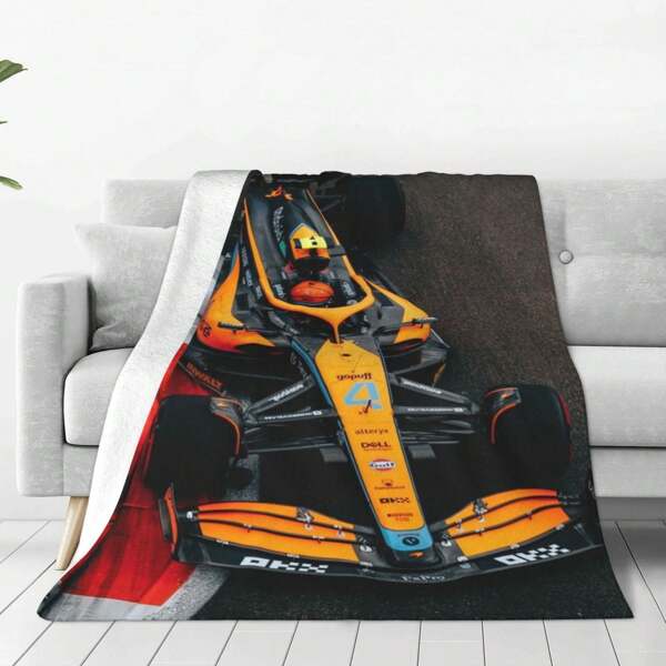 1pc Hyperrealistic Racing Car Printed Flannel Blanket, Ultra-Soft, Warm & Cozy, Suitable For All Seasons, As Shawl, Throw, 100% Polyester, 3 Size Options, Great For Sofa, Bed, Yoga, Camping, Car, Office Nap Or Outdoor Activities. Excellent Gift For Racing Fans