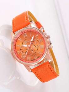 1 件时尚 PU 皮革表带合金石英表