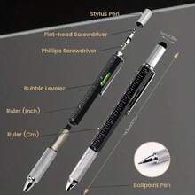 IZZONI 6-In-1 Multifunctional Tool Pen - Includes Ballpoint Pen Ruler Level Screwdriver And Handwriting Tip - Compact Metal Pen With Built-In Utility Features For Daily Use - Black - View 2