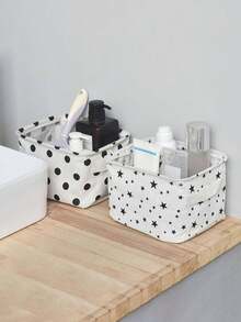 1 件迷你可折叠织物收纳篮，简约可爱的办公桌整理盒，棉麻小储物容器