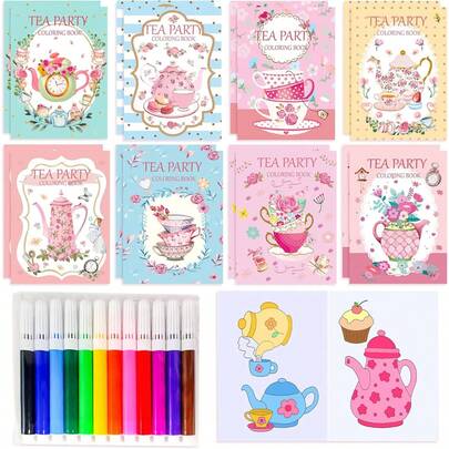 LaVenty Mini Coloring Books Bulk Tea Party Fillers With Pens Small Activity Books With Tea Time Party Favors Birthday Goodies Supplies