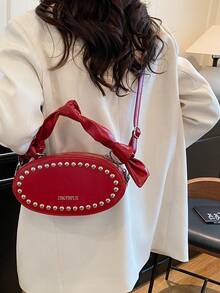 Bolso de mujer ovalado de PU de alta gama y moda, bolso cruzado multifuncional y lindo, adecuado para compras, citas, bolso cruzado para mujer con elementos de remaches lindos.