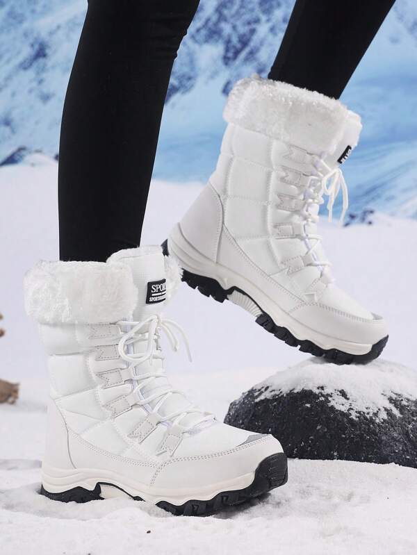 New Plus Size High-Top Anti-Slip Thick Thermal Lined Winter Boots, Warm Ankle Boots, Women Mid-Calf Boots, White Fabric Mid-Calf Boots, Women's Outdoor Hiking Boots, Sports Boots, Fashionable Casual Lace-Up Snow Boots For Women, Winter Below Zero Tourism Boots, Men's Boots, Couple Tourism Boots, Men's Snow Boots, Outdoor Sports Hiking Boots, White Boots, Short Boots, Women Ski Boots, White Nurse Boots