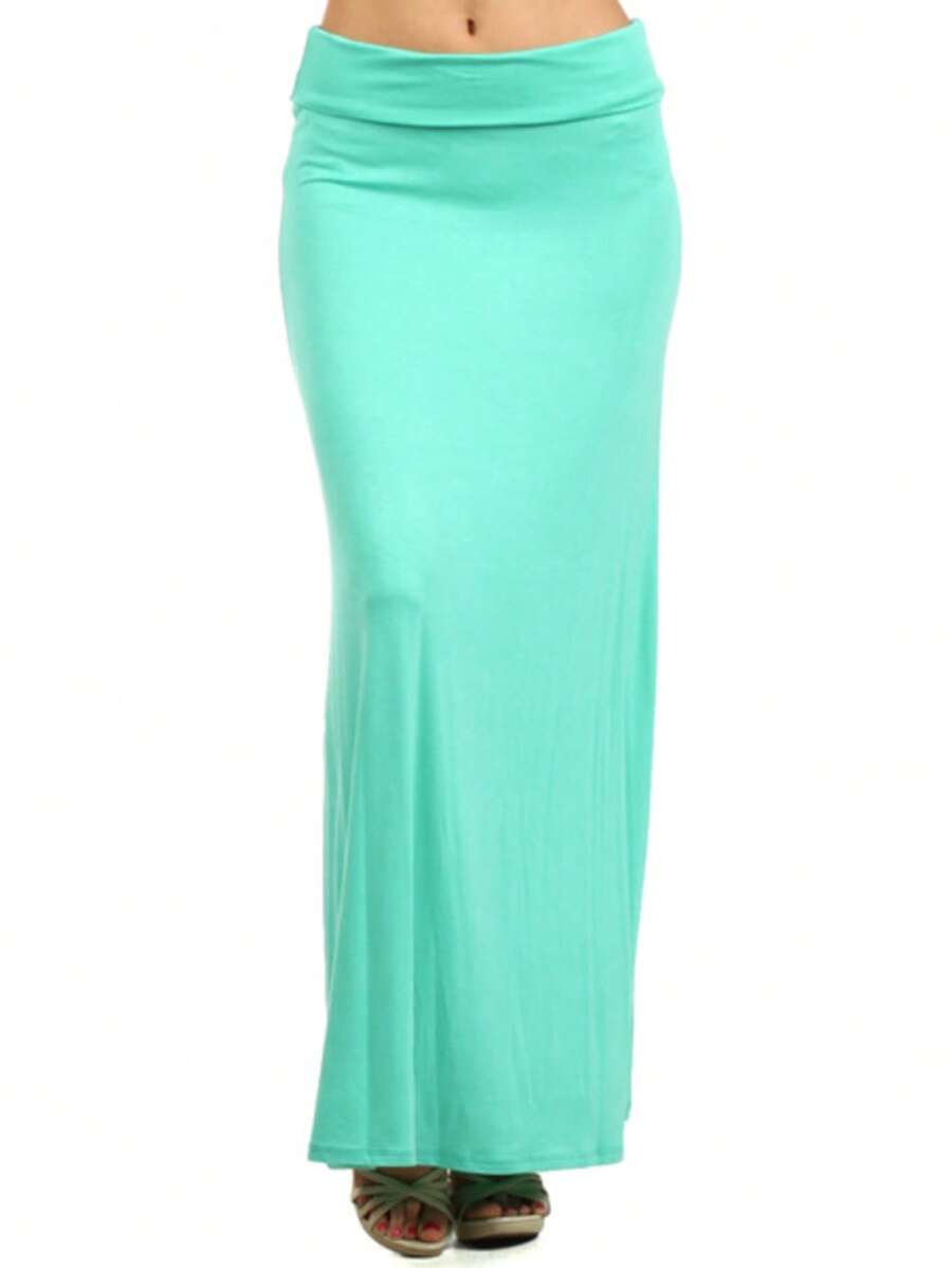 Chic Comfortable High Waisted Maxi Skirt Flowing A Line Design For Everyday Elegance - Mint Blue - View 1