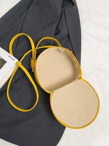 Bolsa Feminina de Design Redondo, Bolsa de Ombro Retrô de PU, Bolsa Clutch Fashion Transversal, Bolsa de Viagem Feminina - Amarelo - Visão 9
