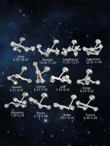 Pendiente individual de plata de ley 925, pendientes mini, pendientes de los doce signos del zodiaco, pendientes de botón, mini joyería de mujer como regalo - soltero - Ver 2