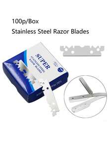 100 片单刃不锈钢剃须刀片，男士手动剃须刀剃须工具 - 銀 - 查看 3