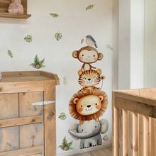 1 件水彩可爱动物墙贴 - 大象和猴子图案 - PVC 自粘贴花，适用于游戏室/儿童房装饰、客厅、门、幼儿园、教室、家居装饰和礼物 - 款式B - 查看 6