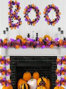 1pc Halloween Decoration, Halloween Metal Wire Wreath With Orange Pumpkin, Black Spiders, Purple Bats, Shiny Metallic Twisted Wreath For Home, Indoor, Outdoor, Party Decor Home Decor Fall Decor Room Decor