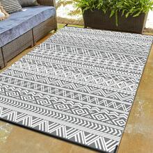 6ft X 9ft Waterproof Outdoor Rug - Durable Foldable Patio Carpet, Suitable For RV, Deck, Balcony, Backyard, Picnic, Porch, Camping, Beach, Grey & White - Gray - View 10
