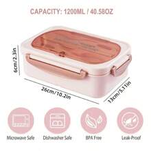 1 cutie Bento, cutie de prânz portabilă de 1400 ml cu tacâmuri și capac, potrivită pentru cuptorul cu microunde, cu 3 compartimente, recipient reutilizabil pentru depozitarea alimentelor, pentru pregătirea meselor pentru luat masa în oraș, la serviciu, picnic, școală, rechizite de bucătărie, 26 * 13 * 6 cm, decor pentru casă, depozitare pentru petreceri și Crăciun