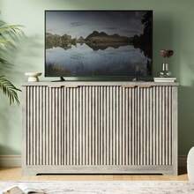 Fluted Sideboard Buffet Cabinet With Storage,Modern Credenza With Doors & Shelves,Media Console,Wood Storage Console Coffee Bar Wine Bar Cabinet Table For Living Room,Entryway,Hallway - Xám - Xem 3