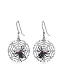 1 par de aretes colgantes con diseño de araña, calavera y murciélago con elementos de rhinestone con estilo gótico y de Halloween, apropiados para disfraces festivos y uso diario