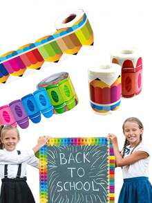 2pcs-59 Feet Pencil Crayon Bulletin Board Border Roll, Approx. 7.5cm Wide For Classroom Decorative Reusable Vibrant Rainbow Border For Chalkboards, Whiteboards, Doors For Teachers, School Supplies, Back To School Decorations. - Multicolor - View 2