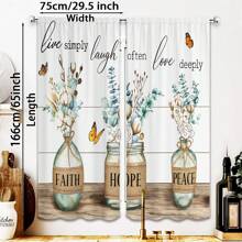 2pcs -Polyester Country Farmhouse Flower Kitchen Curtains Wear Pole Eucalyptus Leaves Butterfly Plants Vintage Modern Print Home Decor Living Room Bedroom Dining Room Cafe Office Decor Curtains