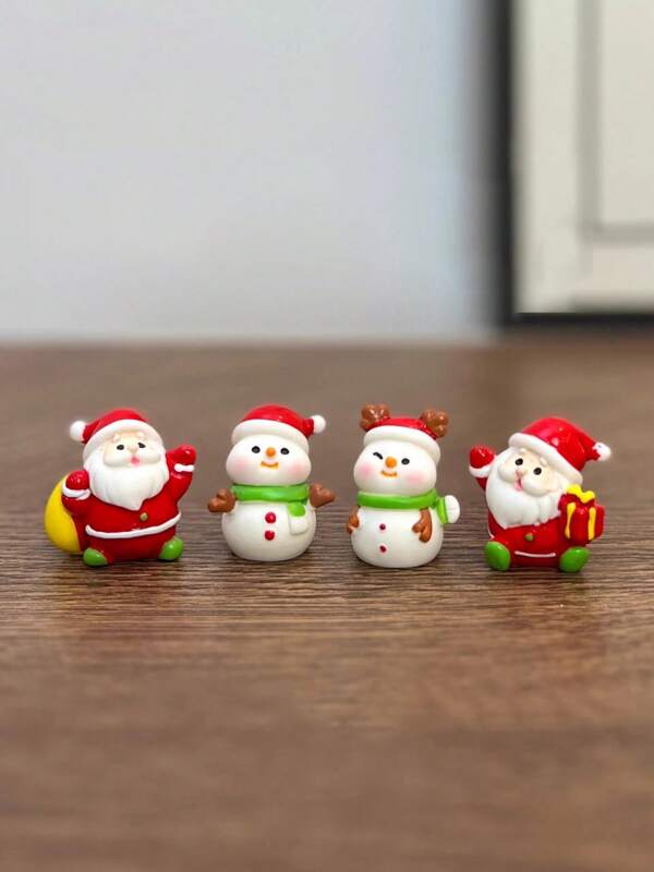 4pcs Cute Mini Christmas Statues, DIY Scene Decoration, Santa Claus, Snowman, Tree, Bell Various Resin Miniature Landscape Accessories, Home Desktop Entertainment Small Decorations, Perfect For Adding Creativity To Festival Decoration, Christmas, Perfect Small Gifts Home Decor Christmas Decorations Room Decor