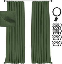 % Blackout Curtains Bedroom, 84 Inch Long Blackout Curtains, Clip Rings Linen Drapes, Thermal Insulated Room Darkening Living Room, 2 Panels - Beige, W50xL84, Bedroom Decor - 苔綠色 - 查看 5