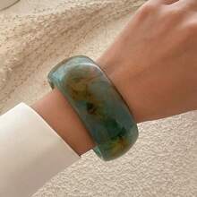 1 pièce Bracelet rond de style vintage, version large, bracelet acrylique tie-dye asymétrique pour femmes, à porter au quotidien
