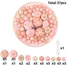 Set de 37 piezas de cuentas de margarita de silicona de moda con pinzas, kit de manualidades para hacer joyas, llaveros, pulseras, decoración de bolígrafos y correas para identificación - Un regalo perfecto para fiestas para mujeres, hombres y amantes de la artesanía