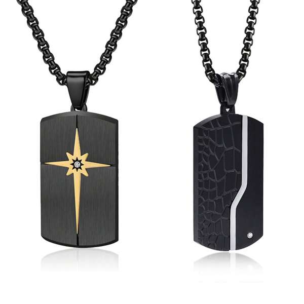 New Stainless Steel Matte Black Cracked Pattern Pendant Necklace, Vintage & Non-Fading For Men