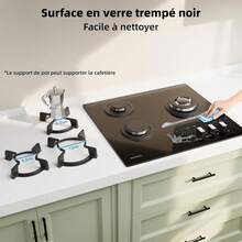 IsEasy WEHIMO Gas Hob With 3 Burners, Built-In Gas Hob, 60 Cm Gas Hob, Cast Iron Grill, 7750W, City And Bottle Gas, Black Glass - EU C Type Plug(220-240V) - View 6